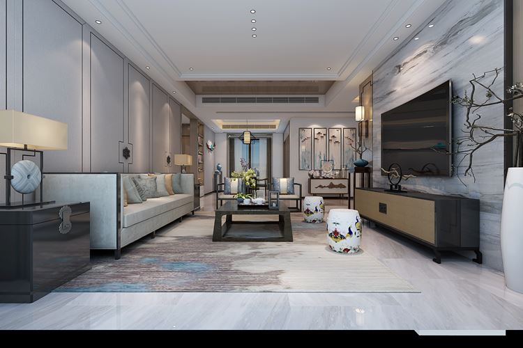 佛山市順德自在城新中式風格三居室裝修案例