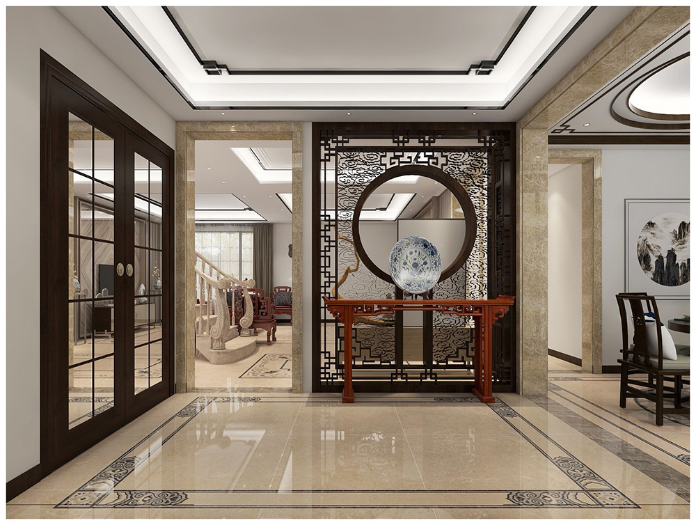 新中式風格別墅裝修設計效果圖-美的海岸花園別墅366平米-別墅入戶玄關裝修設計 新中式風格別墅裝修設計效果圖-美的海岸花園別墅366平米-別墅入戶玄關裝修設計