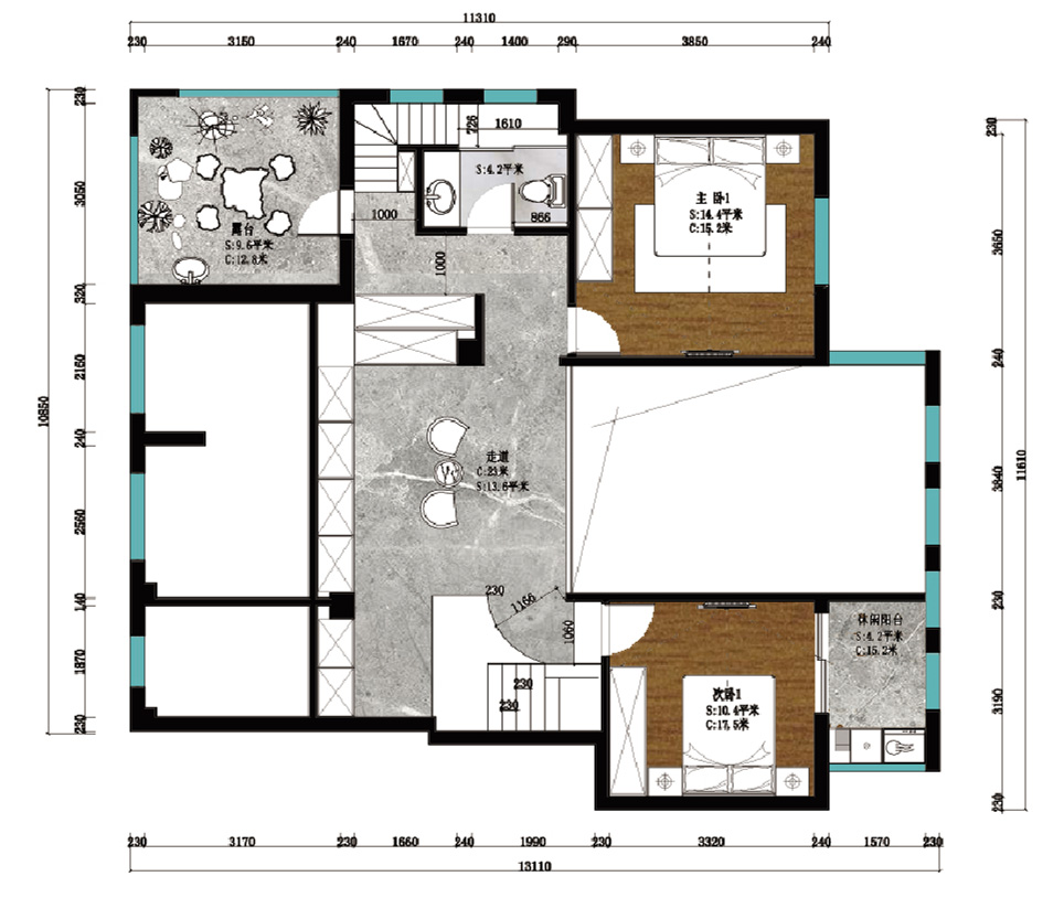 復式大宅室內裝修設計-二層布局圖 復式大宅室內裝修設計-二層布局圖