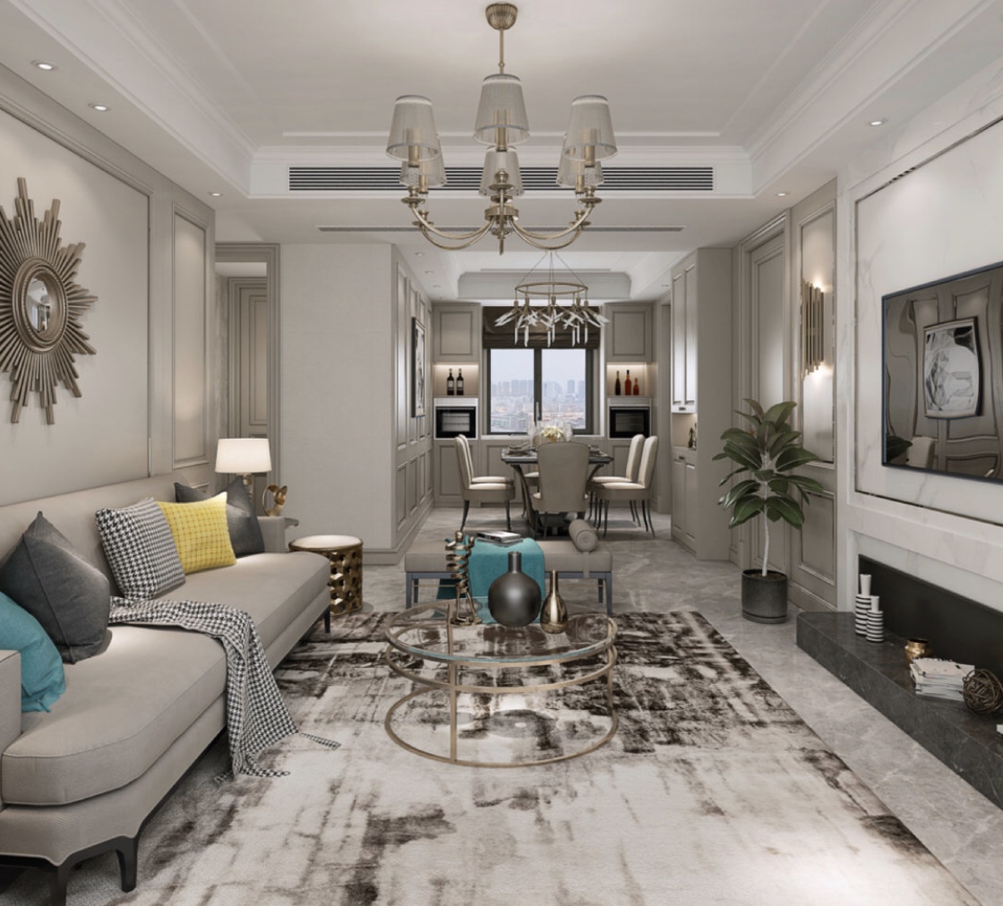 輕奢風格室內裝修效果圖-萬象江山二期三居166平米-客廳 輕奢風格室內裝修效果圖-萬象江山二期三居166平米-客廳