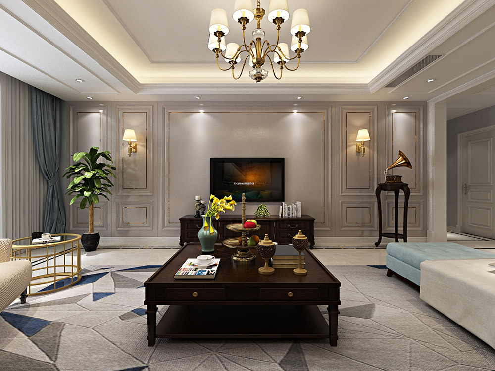美式輕奢風(fēng)格室內(nèi)裝修設(shè)計(jì)效果圖-恒大濱江左岸四居133平米-室內(nèi)背景墻裝修設(shè)計(jì) 美式輕奢風(fēng)格室內(nèi)裝修設(shè)計(jì)效果圖-恒大濱江左岸四居133平米-室內(nèi)背景墻裝修設(shè)計(jì)