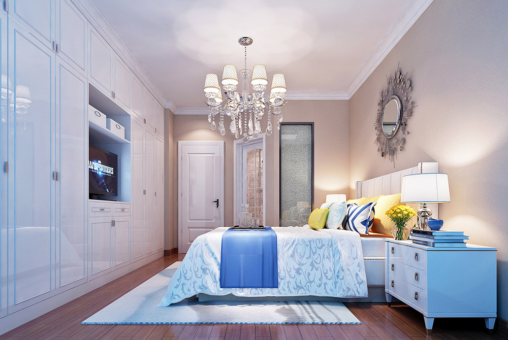 輕奢風格室內裝修效果圖-綠地景悅三居123平米-臥室 輕奢風格室內裝修效果圖-綠地景悅三居123平米-臥室