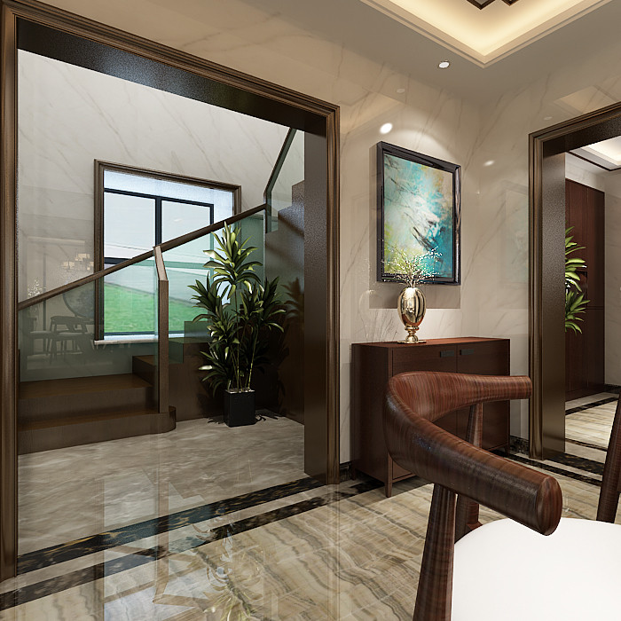 新中式風格別墅裝修設計效果圖-海琴水岸別墅365平米-別墅裝修設計樓梯間 新中式風格別墅裝修設計效果圖-海琴水岸別墅365平米-別墅裝修設計樓梯間
